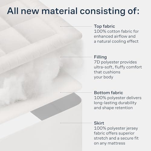 Cloud-Like Twin XL Mattress Topper - 100% Cotton Top Mattress Pad for Back Pain Relief - Breathable & Naturally Cooling for Hot Sleepers - Machine Washable — view 5