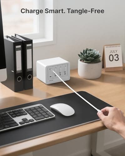 Gitryin 12-in-1 Desktop Charging Station with 4 Retractable Wall Chargers, 40W USB-C Power Strip with 4 AC, 4 USB C, 4 Type-C 33.5in Cables, Extension Cord with 1020J Surge Protection for Home Office — view 7