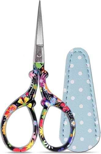 Classic 3.6" Sewing Scissors with Premium Leather Sheath-Hisuper Sharp Embroidery Scissors,Vintage Decorative Shears for Needlework,Cross Stitch,Crochet Accessories,Craft DIY Tool-Black Floral
