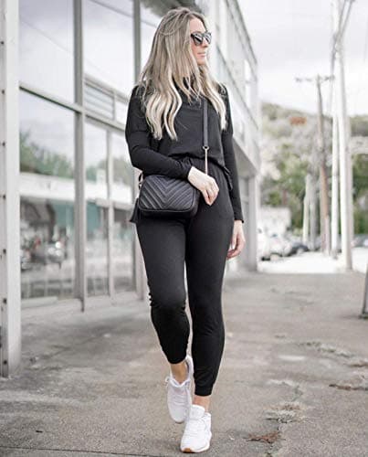 PRETTYGARDEN Women Fall 2 Piece Lounge Outfit Long Sleeve Tops High Waisted Jogger Pants Set Spring Travel Clothes Tracksuit (Black,Small) — view 2