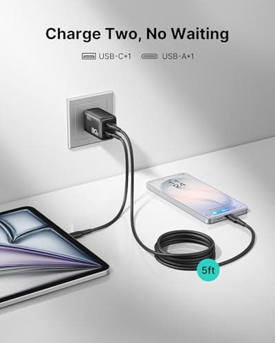 INIU Mini USB C Charger, 30W GaN Fast Charging ETL Certified Wall Adapter Block with Smart Phone Protection, Dual Port with 5ft Type C Cable for iPhone 17 iPad Samsung Google Switch etc [2-Pack Black] — view 3