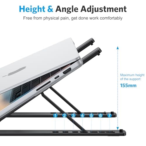 Laptop Stand, OMOTON Laptop Stand for Desk Ergonomic 7-Levels Angles Adjustable Computer Stand, Portable ABS Laptop Riser Holder Compatible with All Laptops and iPad（10-15.6"） (Black) — view 2