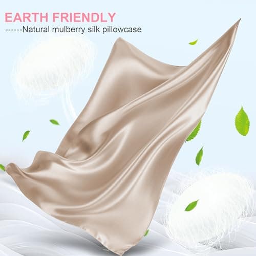 Mulberry Silk Pillow Cases Standard Size with Hidden Zipper, Ultra Smooth and Soft Breathable Cooling Silk Satin Pillowcase for Hair and Skin, Gifts for Women Men (Champagne, 20x26 Inches, 1 Pack)