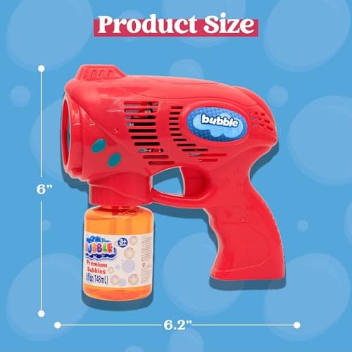 JOYIN 2 Bubble Guns with 2 Bubble Refill Solution (10 oz Total), Bubbles Maker, Blower, Machine Gun Blaster for Kids, Toddlers, Outdoors Activity, Party, Birthday Gift, Easter Bubble Toys (Blue+Red) — view 2