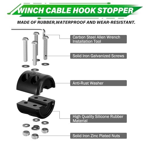 TYT Synthetic Winch Rope Kit, 1/4" x 50' (10,000 lbs) with Protective Sleeve, Heavy-Duty Hook, Rubber Stopper & Safety Pull Strap, for ATV/UTV and Off-Road 4x4 Vehicles (Green) — view 4