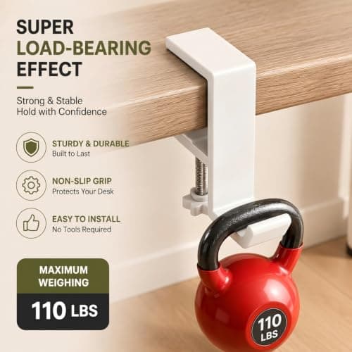 Headphone Stand - Aluminum Alloy Headphone Holder, Under Headset Stand for Desk Fit for PC Gaming Headset Hanger Hook Suitable for Office, Computer, Student Class Desk, Handmade Creator Table (White) — view 4