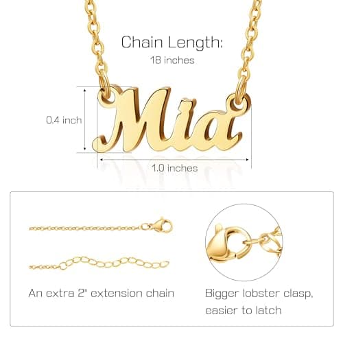 Ldurian Custom Name Necklace, Mia Name Plate Pendant Necklace Pre Gifts, Charm Necklaces Jewelry for Birthday Anniversary — view 5