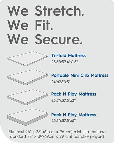 Pack and Play Sheets Fitted, TotBasic Buttery Soft Portable Crib Sheets, Compatible with Graco Pack n Play Playard Crib & Other 27 x 39 Inch Playpen Mattress, 2 Pack Playard Sheets(Grey Stars & Moon) — view 5
