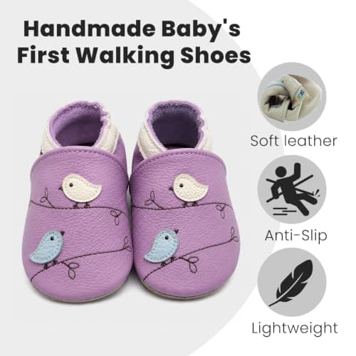 YALION Baby Moccasins Leather Toddler Shoes Soft Sole Leather Baby Shoes for Boys Girls(6-12 Months, Purple Bird) — view 2