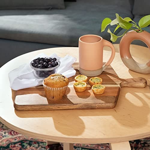 Acacia Wood Cutting Board and Chopping Board with Handle for Meat, Cheese Board, Vegetables, Bread, and Charcuterie - Decorative Wooden Serving Board for Kitchen and Dining Room, Large 17" x 13" — view 7