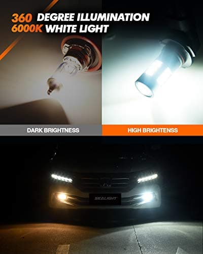 SEALIGHT H11/H8/H16 LED Fog Light Bulbs, 6000K Xenon White, 27 SMD Chips, 360-degree Illumination, Non-polarity, Pack of 2 — view 3