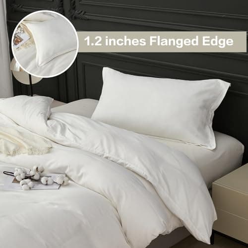White Duvet Cover Set Twin Size 100% Organic Cotton, SAPHREAS 2 Pcs Soft Bedding Comforter Cover with Zipper Closure & Corner Ties, Comforter Not Included — view 4
