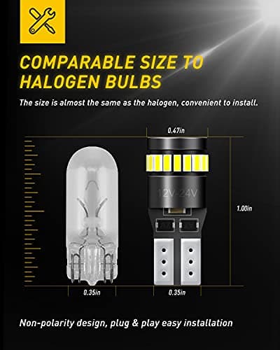 AUXITO 194 LED Bulbs for License Plate Light 168 175 2825 W5W T10 24-SMD 3014 Chipsets 6000K White for Car Dome Door Map Dash Courtesy Cargo License Plate Lights, Pack of 2 — view 6