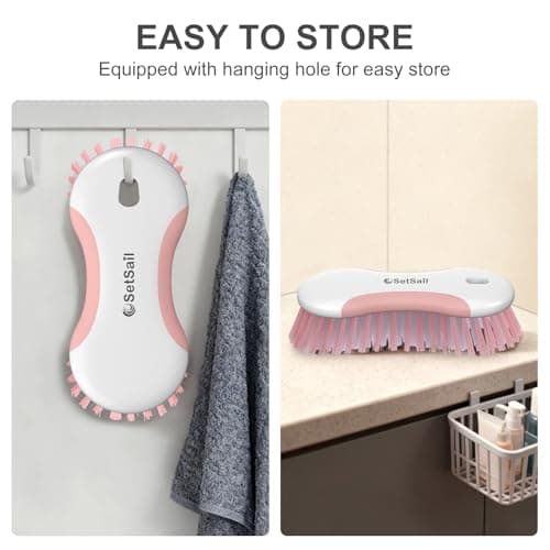 SetSail Multi-Purpose Scrub Brush of 2 Pack, Stiff Bristles Cleaning Brush with Non-Slip Grip Heavy Duty Scrub Brushes for Cleaning Bathroom Kitchen Tile Bathtub Sink, Pink — view 4
