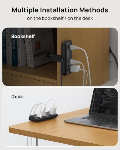 TROND Desk Clamp Power Bar Surge Protector with PD 20W USB C, 6 Outlets Desktop Charging Station, 6ft Flat Plug Extension Cord Indoor, Fit 1.97" Tabletop Edge, ETL Listed, Home Office Supplies, Black — view 3