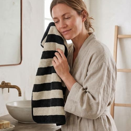 2-Piece Hand Towels for Bathroom Kitchen Decor - Black & Cream Stripe — view 5