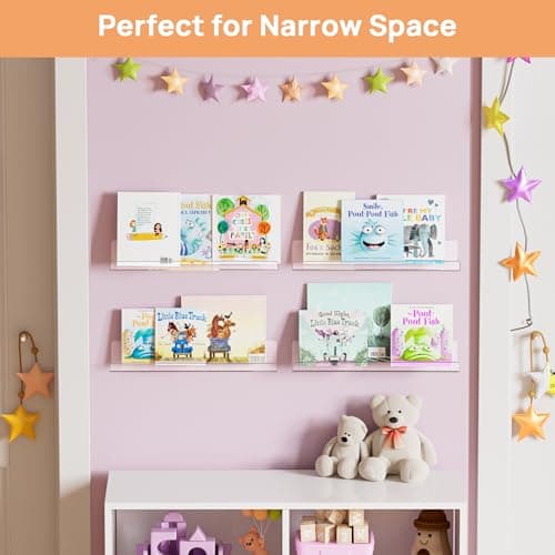 upsimples Clear Acrylic Shelves for Storage, 15" Floating Shelves Wall Mounted for Kids Bookshelf/Display Ledge for Bedroom, Living Room, Bathroom, Kitchen, Set of 4 — view 7