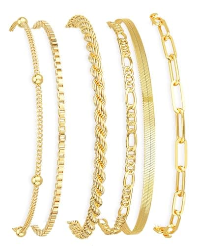 DEARMAY Gold Bracelets for Women Non Tarnish 14K Gold Plated Minimalist Bracelets Stack for Women Trendy Dainty Stackable Paperclip Rope Snake Box Figaro Chain Bracelets Set Pack Jewelry Sets Costume Fashion Gifts