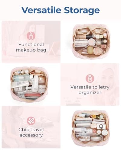 BAGSMART Makeup Bag, Travel Cosmetic Bag, Puffy Padded Make Up Bag for Women, Makeup Organizer Case, Wide-open Pouch Purse, Travel Essentials, Toiletries Accessories Brushes (Coffee Brown) — view 5