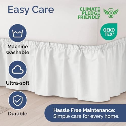 Wrap Around Dust Ruffle Bed Skirt, Queen Size Beds - 12 Inch Drop, White — view 5
