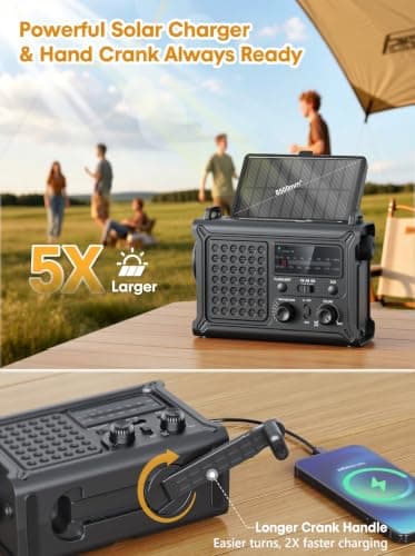 Raynic Emergency Radio (Upgraded) – AM/FM Radio, Solar & Hand Crank Powered, 12000mAh Rechargeable Battery, Emergency Phone Charging, 5W Flashlight, SOS for Emergencies, Power Outages & Outdoor Use — view 2