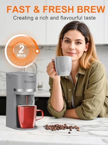 Karosie Single Serve Coffee Maker for K-Cup and Ground Coffee, Fast Brew, 6-12 oz Brew Sizes One Cup Coffee Machine Fits 5.5" Mugs, One-Button Small Coffee Maker with Descaling Reminder,Grey — view 2