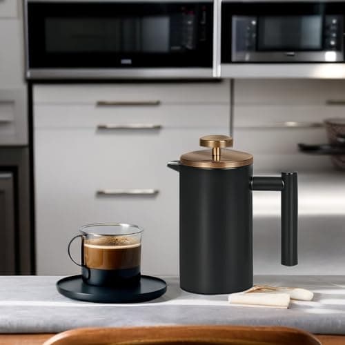 Meelio Small French Press Coffee Maker 350ml/12oz, Black Stainless Steel Double-Wall Insulated, Included 2 Extra Filters and 1 Coffee Spoon (1 Cup) — view 6