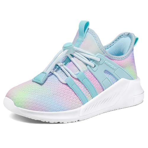 RUNSIDE Girls Tennis Shoes Lightweight Sports Kids Sneakers Lace-up for Running/Walking, Toddler/Little Kid/Big Kid Gradient Blue