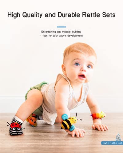 Infinno Baby Wrist Rattle Socks and Foot Finder Set, Perfect Baby Toys for 0-12 Months Newborn Boys and Girls As Shower Gifts, Garden Bug Series — view 4