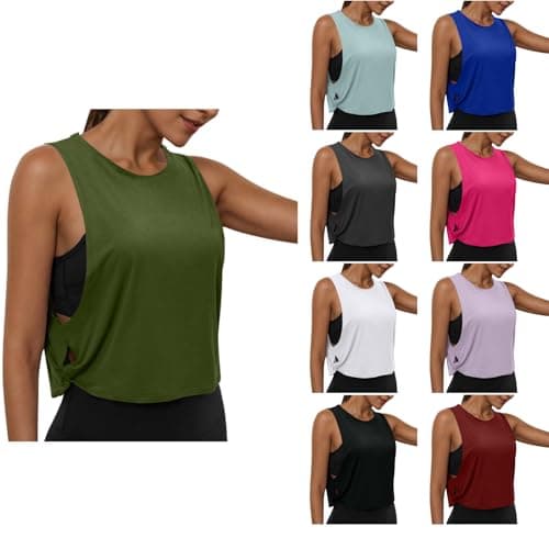 Women's Sleeveless Workout Vest Tops - Solid Tank Top with Side Hollowed Out, Breathable Round Neck Fitness Shirts Army Green