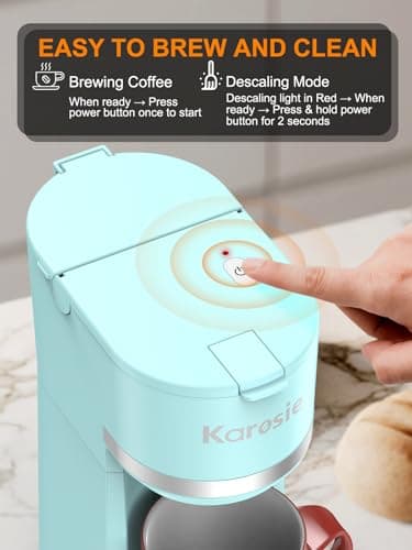 Karosie Single Serve Coffee Maker for K-Cup and Ground Coffee, Fast Brew, 6-12 oz Brew Sizes One Cup Coffee Machine Fits 5.5" Mugs, One-Button Small Coffee Maker with Descaling Reminder, Light Blue — view 4