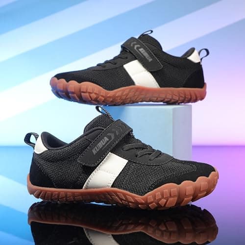 KUBUA Kids Barefoot Shoes Boys Girls Sneakers Lightweight Durable Tennis Shoes School Gym Sports Black 13 Little Kid