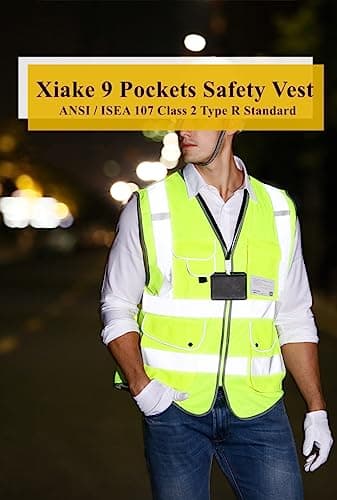 XIAKE 9 Pockets Class 2 High Visibility Reflective Safety Vest for Men Women,Meets ANSI/ISEA Standard(Yellow,Large) — view 2