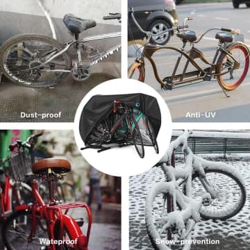 Bike Cover for 2 or 3 Bikes Outdoor Waterproof Bicycle Covers Rain Sun UV Dust Wind Proof with Lock Hole for Mountain Road Electric Bike Heavy Duty Bikes Black — view 5