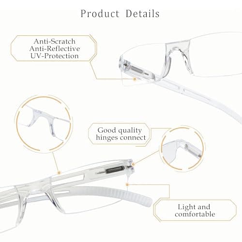 LifeArt Blue Light Blocking Reading Glasses, 4-Pack Men’s and Women’s Rectangular Frame, Anti-Reflective Lenses, +1.50 Magnification