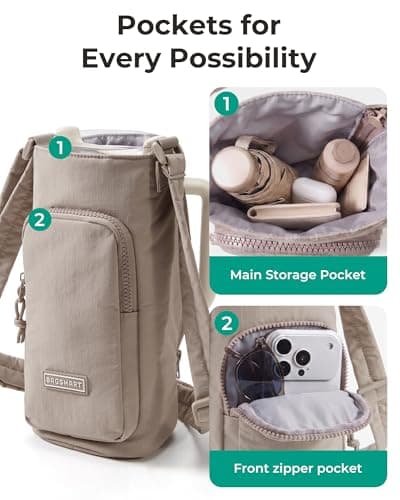 BAGSMART 40oz Magnetic Water Bottle Holder with Strap, Drink Carrier Bag Crossbody Gym Bag, Gym Accessories for Women/Men, Khaki — view 4
