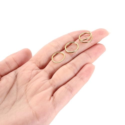 20g Nose Ring Hoop Earrings Gold Nose Hoops with CZ Lip Rings Double Hoop Septum Hoop Seamless Septum Clicker 10mm Septum Ring Cartilage Helix Rook Earrings Conch Piercing Jewelry Surgical Steel — view 5