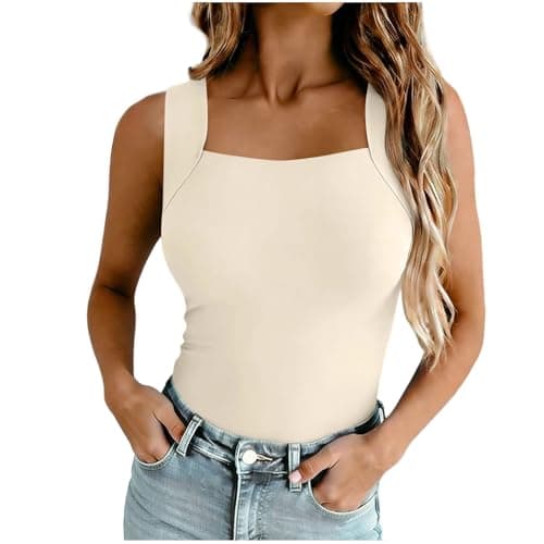 Women's U Neck Shapewear Built-in Bra Tank High Strechy Sleeveless Slim Tops Camisole Workout Tops Padded Yoga Shirts