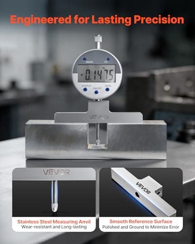 VEVOR Depth Gauge, Depth Micrometer Digital Electronic Indicator 0-22 inch Measuring Range, 0.0005" Resolution, Precision Unit Conversion with 4 Anvils, Measuring Tool for Groove, Step, Hole — view 4