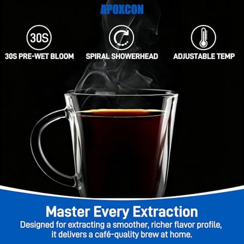 APOXCON Automatic Drip Coffee Maker for Coffee Enthusiasts -Pour Over Coffee Brewer with Programmable Timer, Hand Drip Simulation, Adjustable Strength, Built-in Scale, Glass Water Tank & Carafe — view 6