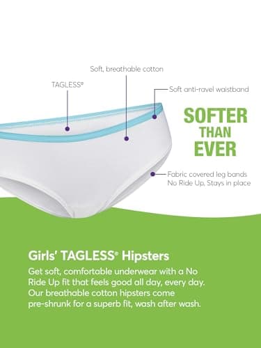 Hanes Girls 9 Pack Tagless Hipster Panties, Assorted, 8 US — view 2