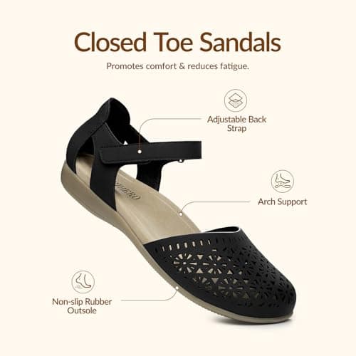 Rihero Women's Comfortable Closed Toe Flat Sandals Black Hollow Size 8 — view 4
