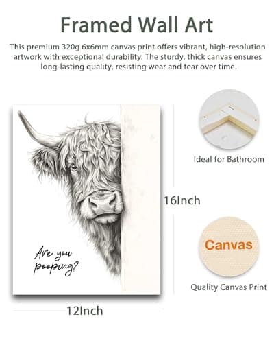 HesenDot Highland Cow Are You Pooping Funny Bathroom Wall Art, 30x40cm