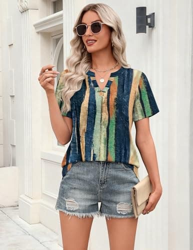 Zeagoo Shirts for Women Short Sleeve Blouses 2026 Fashion Spring Summer Basic Clothes Business Work Tunic Top Multicolor 2XL — view 2