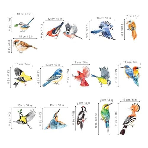 decalmile Spring Summer Birds Double Sided Window Clings Hummingbird Parrot Window Decals Anti-Collision Glass Window Doors Window Stickers - Set of 17 Birds — view 3