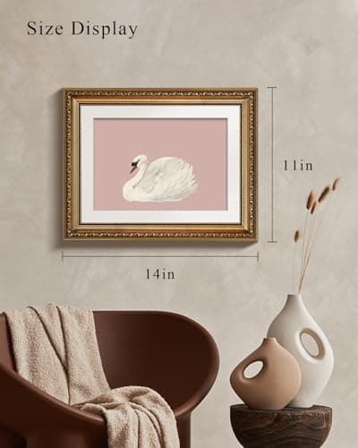 VIYYIEA Gold Framed Wall Art, Swan Pink Canvas Print Home Decor Vintage Art Painting Picture Bathroom Wall Decor, Animals Artwork for Living Room Bedroom Kitchen Office - 14L x 11W — view 2