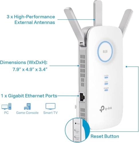 TP-Link AC1900 WiFi Range Extender RE550 | Dual-Band Wireless Repeater Amplifier w/Gigabit Ethernet Port | Up to 2200 Sq. Ft., 32 Devices | Internet Signal Booster | APP Setup | EasyMesh Compatible — view 5