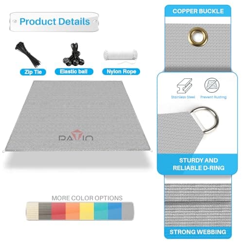 Patio Paradise 8' x 22' Sun Shade Cloth with Grommets Rectangle Shade Sail Straight Edge, Outdoor Patio Shade Canopy Pergola Cover UV Block Fabric for Backyard Deck Garden Activities, Light Grey