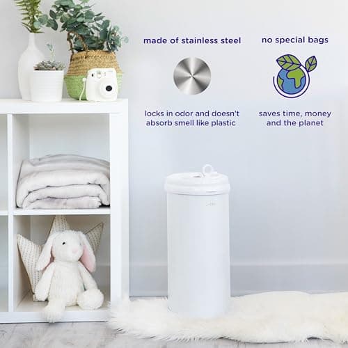 Ubbi Steel Diaper Pail, Odor Locking, No Special Bag Required, Award-Winning, Registry Must-Have, White — view 3