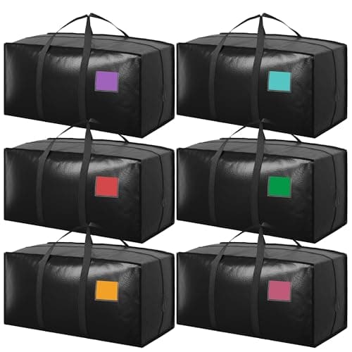 RMOHRO 6 Pack Moving Bags with Full-Open Side Zipper, Extra Large 93L Heavy Duty Waterproof Foldable Storage Totes for College Dorm, Moving & Home Organization Black